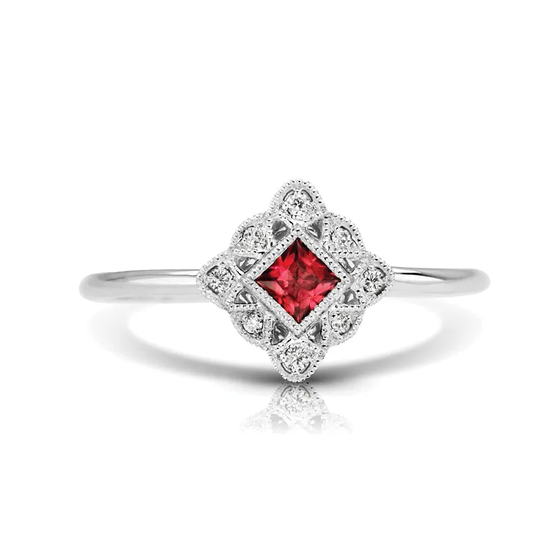 14K White Gold Ruby & Diamond Fashion Ring