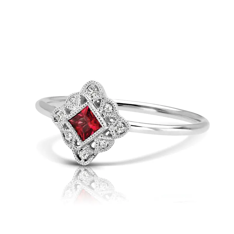 14K White Gold Ruby & Diamond Fashion Ring