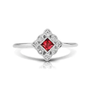 14K White Gold Ruby & Diamond Fashion Ring