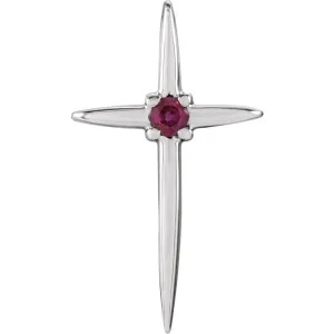 14k White Gold Ruby Cross Pendant 17.75x10mm