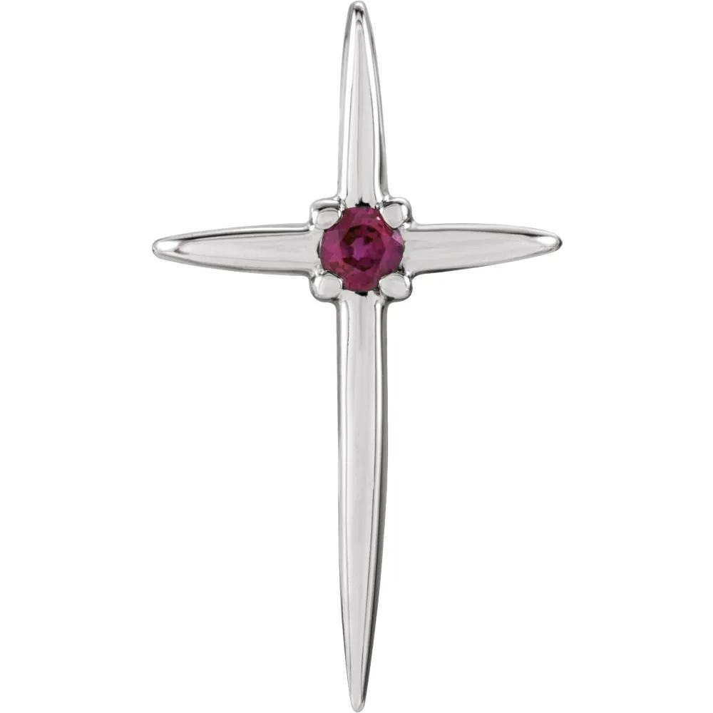 14k White Gold Ruby Cross Pendant 17.75x10mm