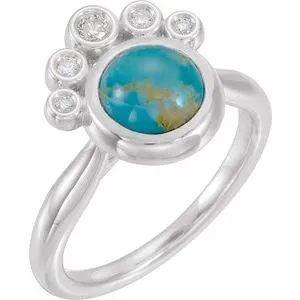 14K White Kingman Turquoise & 1/8 CTW Diamond Ring