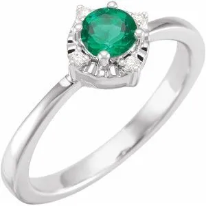14K White Lab-Grown Emerald & .04 CTW Natural Diamond Halo-Style Ring