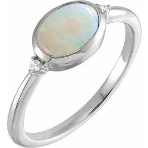 14K White Natural White Ethiopian Opal & .03 CTW Natural Diamond Ring