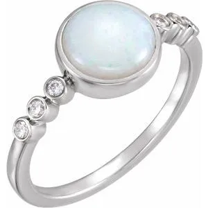 14K White Opal & 1/10 CTW Diamond Ring