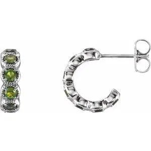 14K White Peridot Hoop Earrings