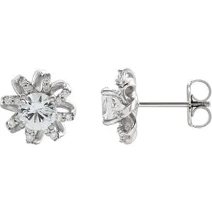 14K White Sapphire & 1/8 CTW Diamond Halo-Style Earrings