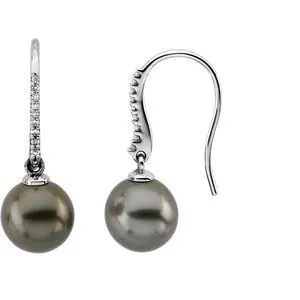 14K White Tahitian Cultured Pearls & 1/8 CTW Diamond Earrings