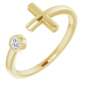 14K Yellow .06 CTW Diamond Negative Space Cross Ring