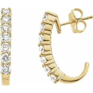 14K Yellow 1 CTW Diamond J-Hoop Earrings