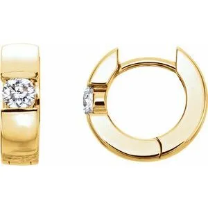 14K Yellow 1/5 CTW Diamond Hinged Hoop Earrings