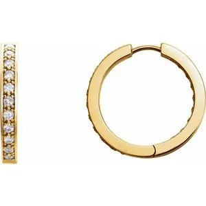 14K Yellow 3/4 CTW Diamond Inside-Outside 17.38 mm Hoop Earrings