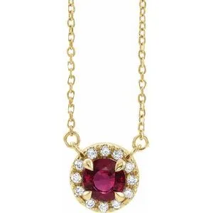 14K Yellow 4 mm Lab-Grown Ruby & .05 CTW Natural Diamond 18" Necklace