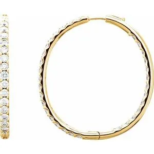14K Yellow 5 1/8 CTW Diamond Inside-Outside Hinged 42.8 mm Hoop Earrings