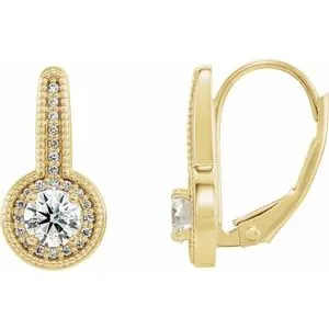 14K Yellow 5/8 CTW Diamond Milgrain Halo-Style Dangle Earrings