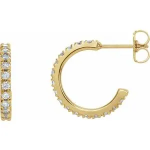 14K Yellow 5/8 CTW Lab-Grown Diamond French-Set 15 mm Hoop Earrings