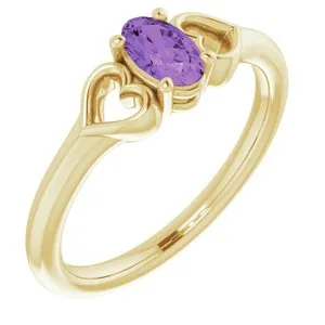 14K Yellow 5x3 mm Oval Amethyst Youth Heart Ring