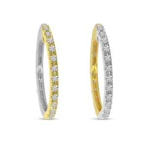 14K Yellow & White Natural Diamond Reversible Hoop Earrings