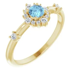 14K Yellow Aquamarine & 1/6 CTW Diamond Ring
