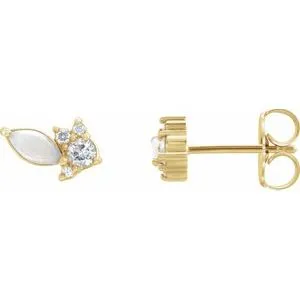 14K Yellow Australian Opal & 1/6 CTW Diamond Cluster Earrings