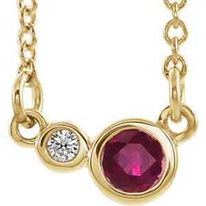 14K Yellow Chatham® Created Ruby & .02 CTW Diamond 16" Necklace