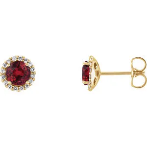 14K Yellow Chatham® Lab-Created Ruby & 1/5 CTW Diamond Earrings