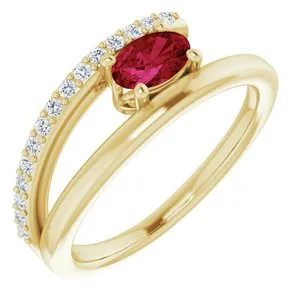 14K Yellow Chatham® Lab-Created Ruby & 1/8 CTW Diamond Ring