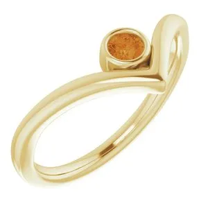 14K Yellow Citrine Solitaire Bezel-Set "V" Ring