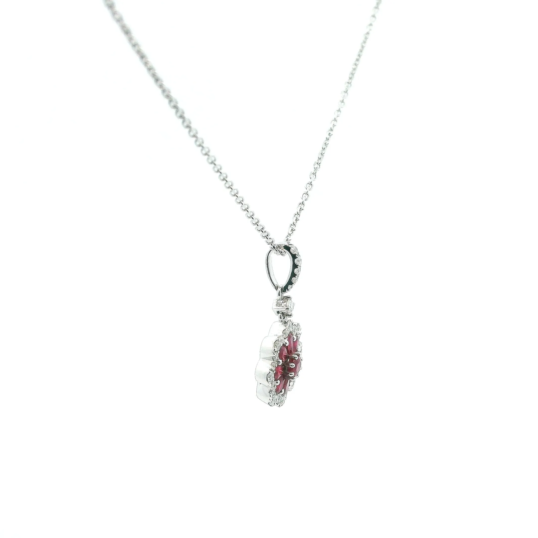 14K Yellow Gold 0.90cttw.Ruby & 0.25cttw. Diamond Floral Pendant Necklace