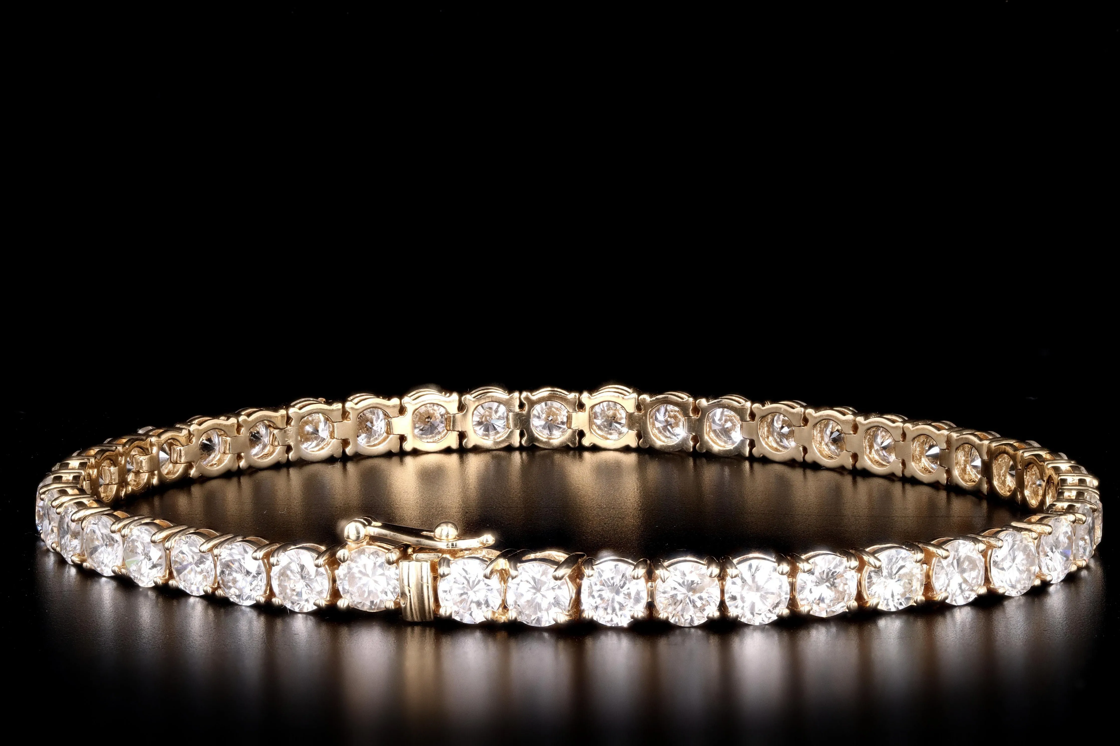 14K Yellow Gold 14.64 Carat Total Weight Diamond Tennis Bracelet