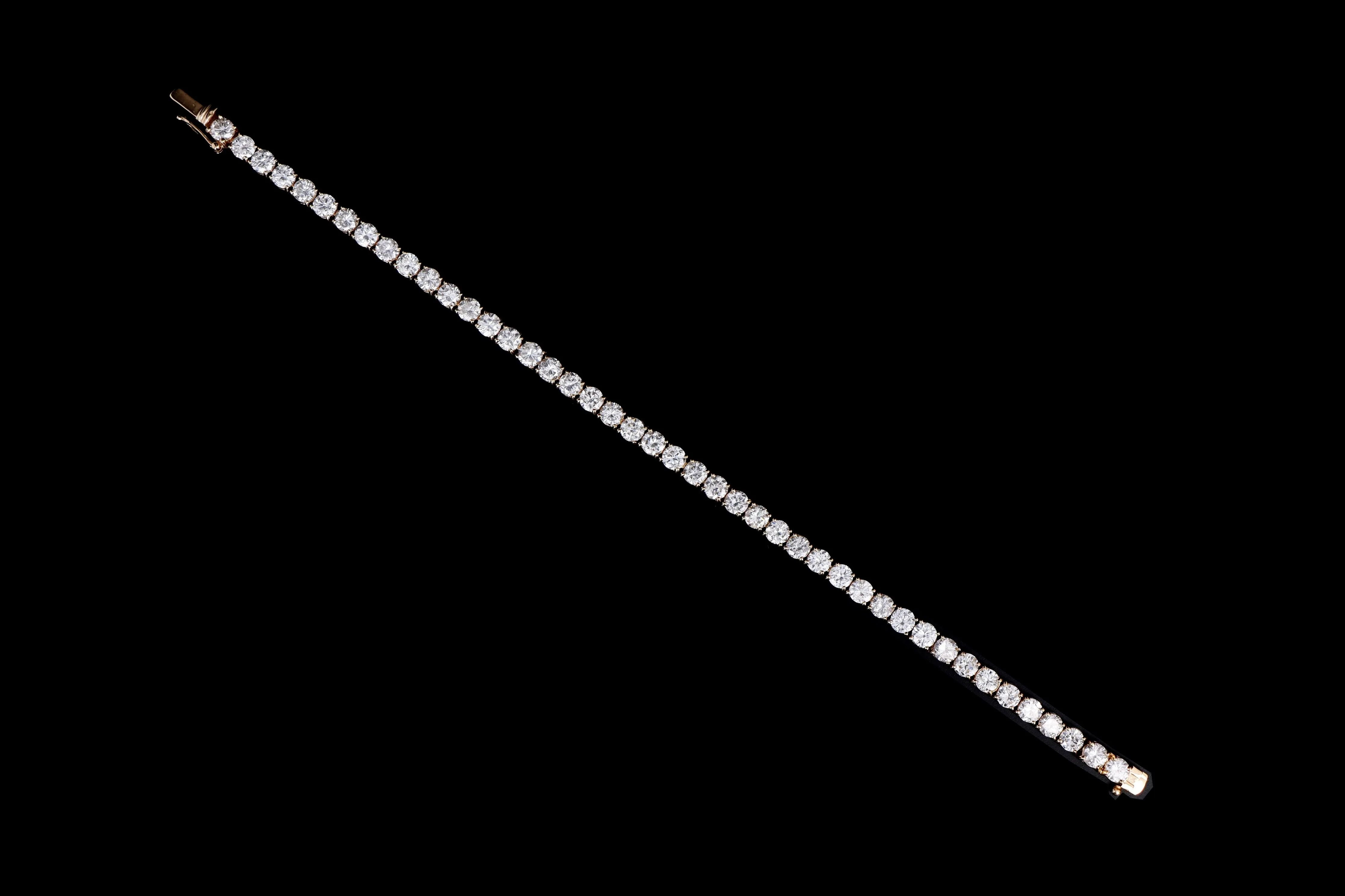 14K Yellow Gold 14.64 Carat Total Weight Diamond Tennis Bracelet