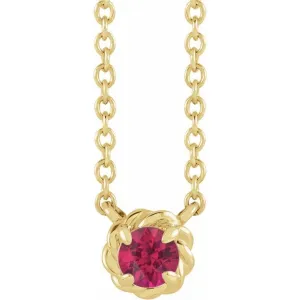 14K Yellow Gold 4.5 mm Natural Ruby Claw-Prong Rope 18" Necklace