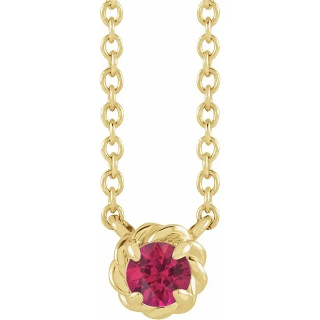 14K Yellow Gold 4.5 mm Natural Ruby Claw-Prong Rope 18" Necklace