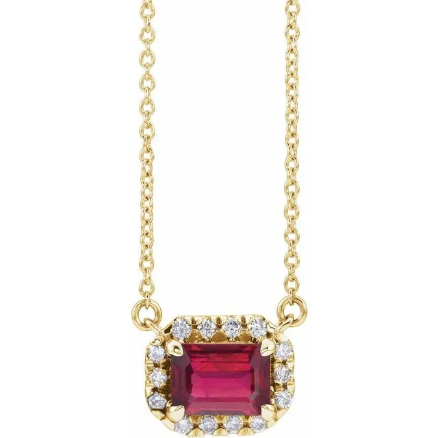 14K Yellow Gold 6x4 mm Natural Ruby & 1/5 CTW Natural Diamond 18" Necklace