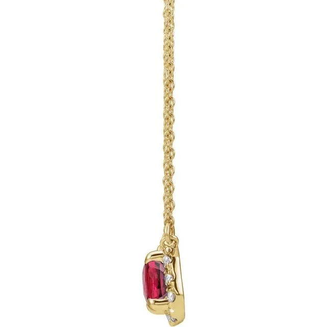 14K Yellow Gold 6x4 mm Natural Ruby & 1/5 CTW Natural Diamond 18" Necklace