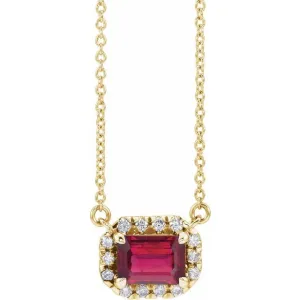 14K Yellow Gold 6x4 mm Natural Ruby & 1/5 CTW Natural Diamond 18" Necklace