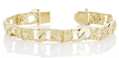 14k Yellow Gold Cuban Link Nugget Bracelet 7" 9mm 19.5 grams