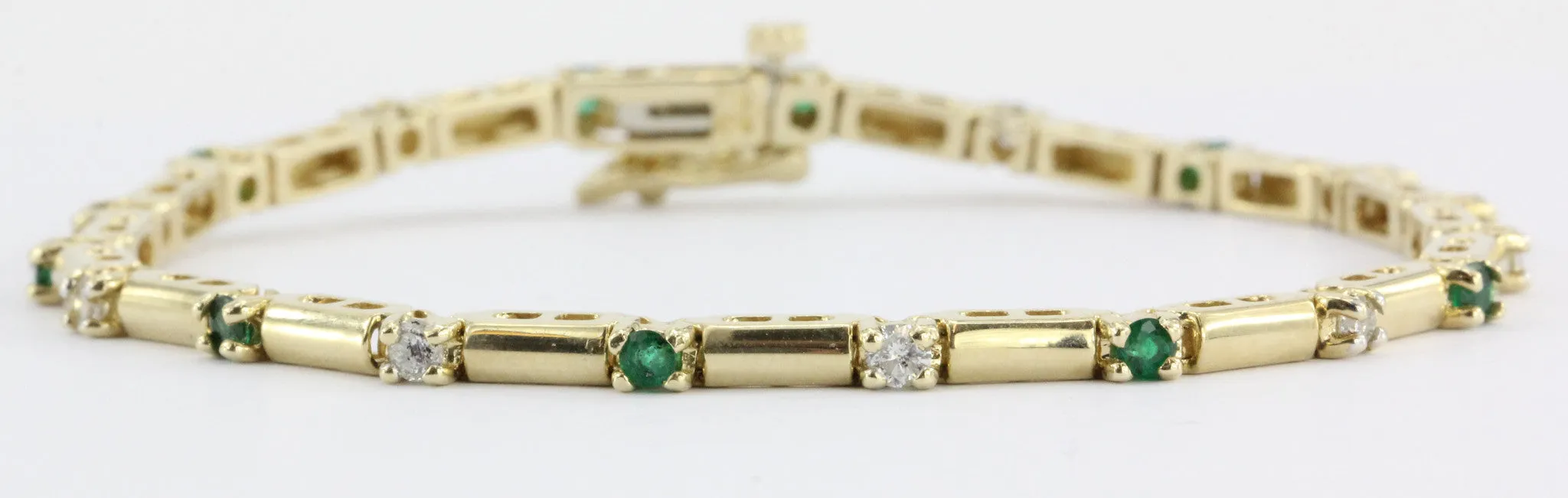 14k Yellow Gold Diamond And Emerald Tennis Bracelet
