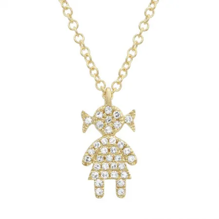 14K Yellow Gold Diamond Girl Necklace