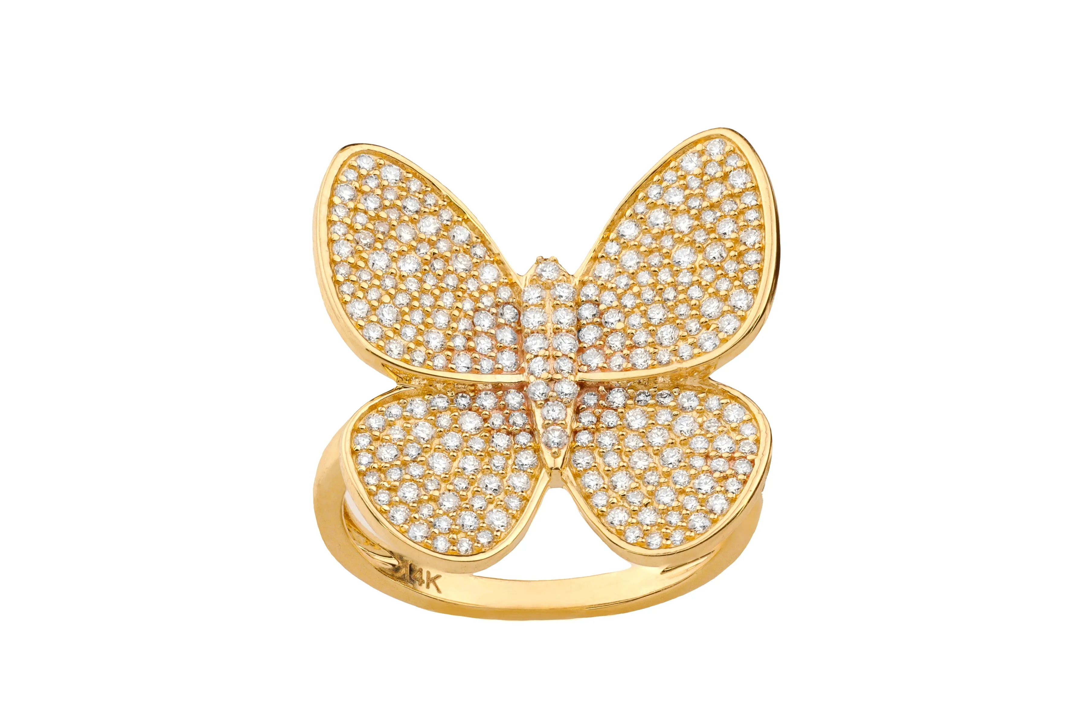 14k Yellow Gold Diamond Large Butterfly Ring
