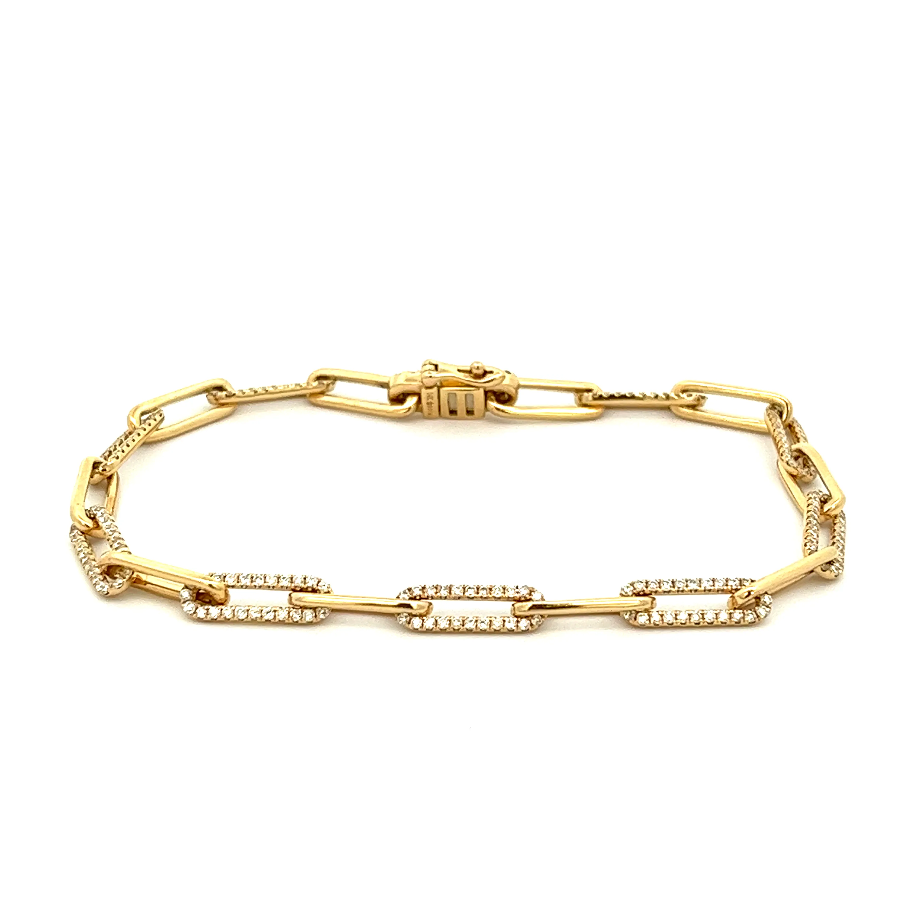 14k Yellow Gold Diamond Paperclip Link Bracelet