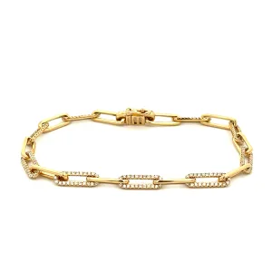 14k Yellow Gold Diamond Paperclip Link Bracelet
