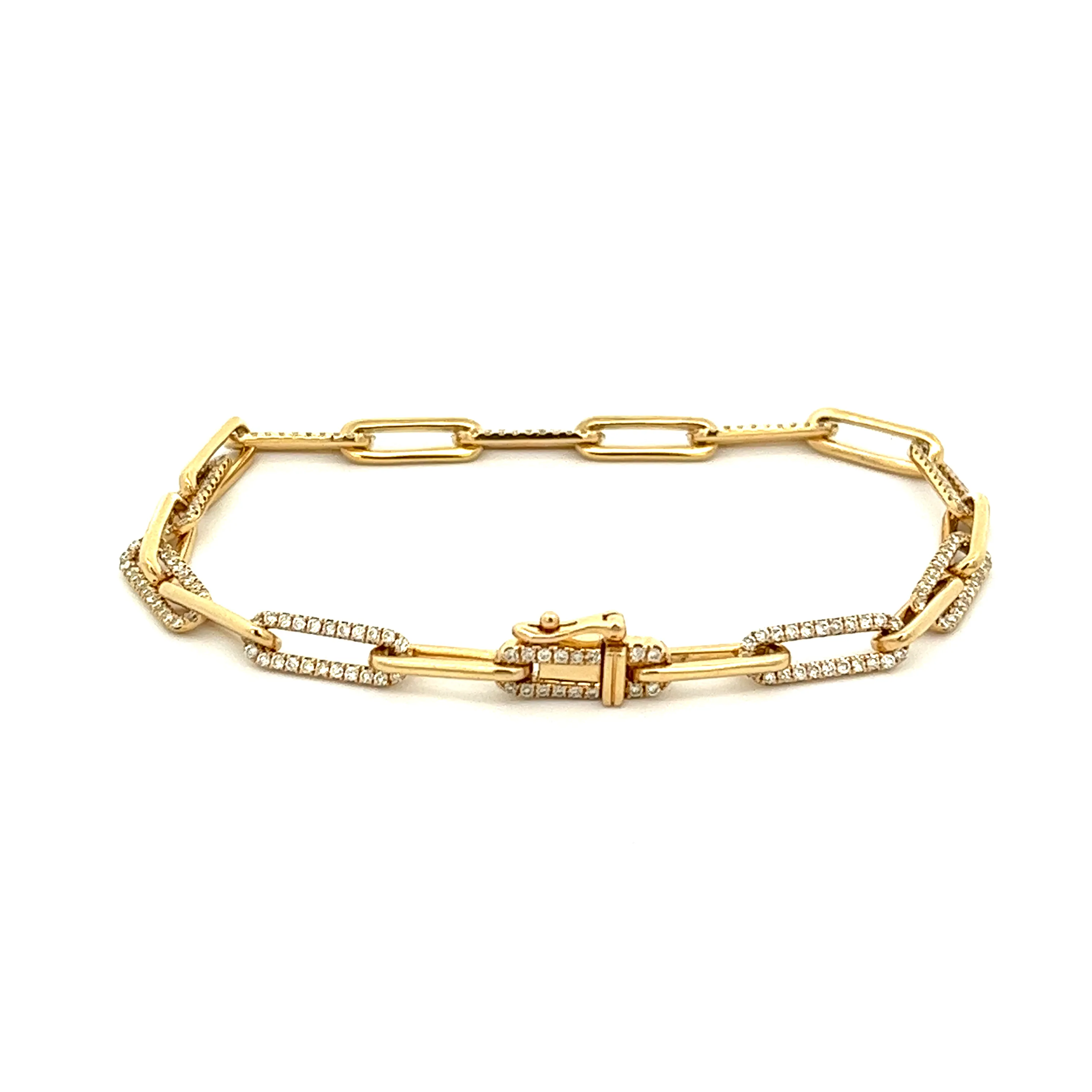 14k Yellow Gold Diamond Paperclip Link Bracelet