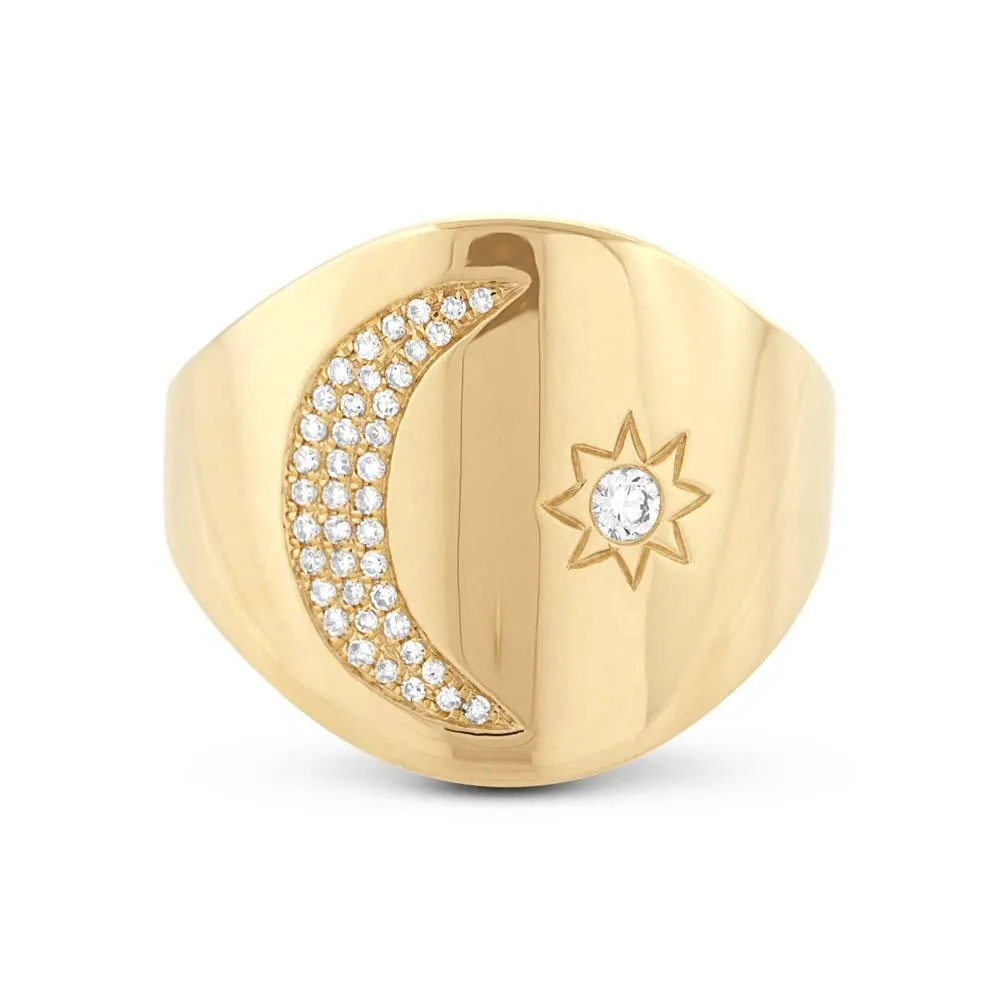 14k Yellow Gold Diamond Sun & Moon Ring - 0.16ct V0280