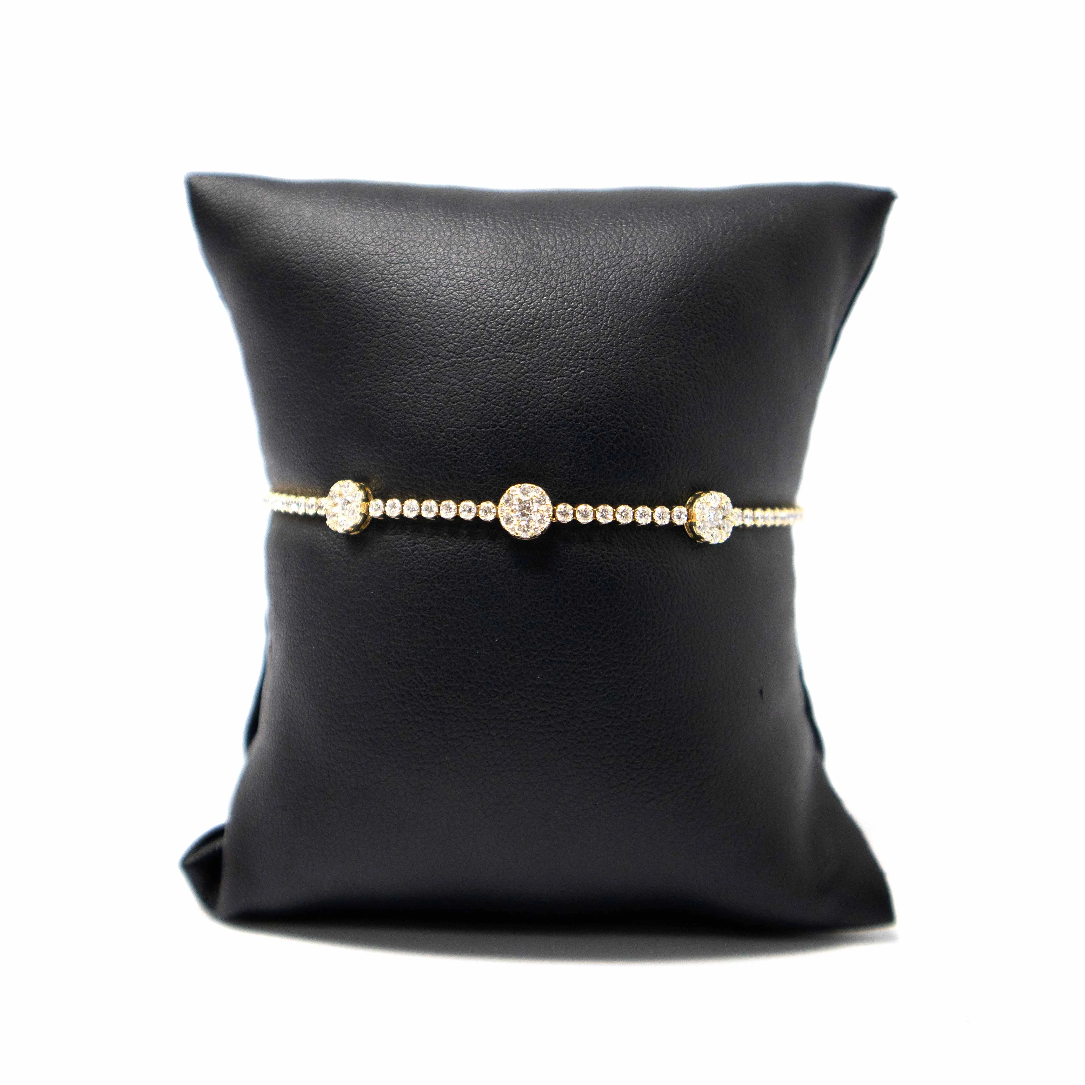 14K Yellow Gold Diamond Tennis Bracelets With 3 Clusters
