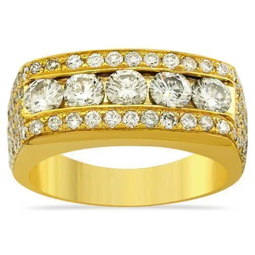 14k Yellow Gold Mens Five Stone Diamond Ring 3.70 Ctw