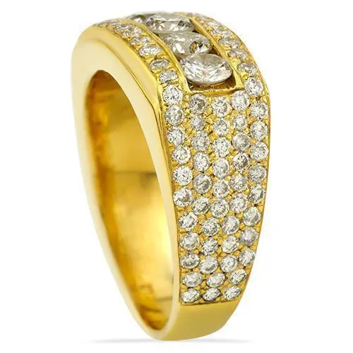 14k Yellow Gold Mens Five Stone Diamond Ring 3.70 Ctw