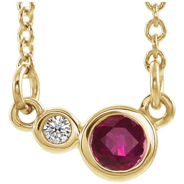 14K Yellow Gold Natural Ruby & .02 CTW Natural Diamond 18" Necklace