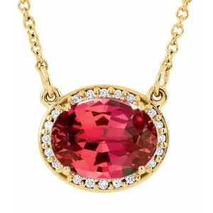 14K Yellow Gold Natural Ruby & .05 CTW Natural Diamond 16.5" Necklace
