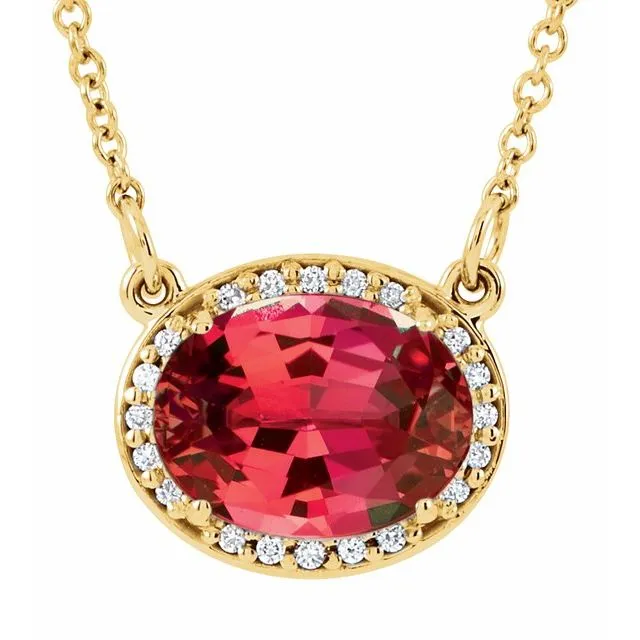 14K Yellow Gold Natural Ruby & .05 CTW Natural Diamond 16.5" Necklace